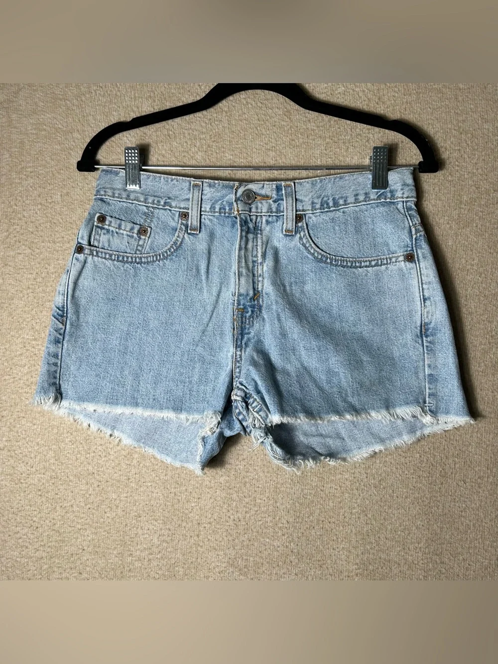 Levis Cutoff Shorts Jrs Size 7 Blue Denim Raw Hem 2